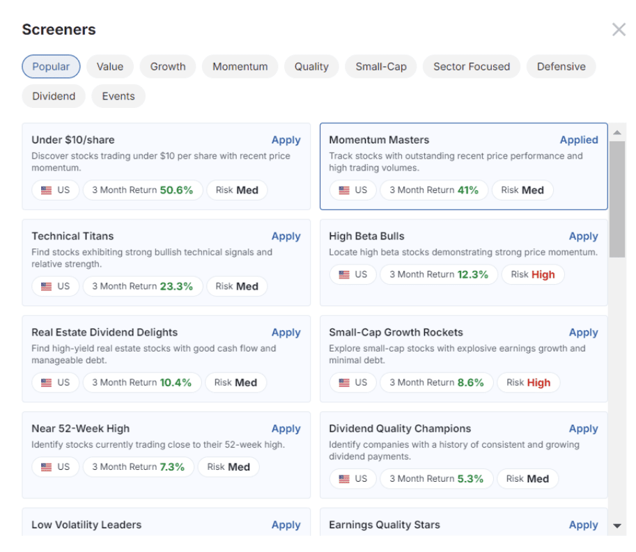 stock screener investing.com